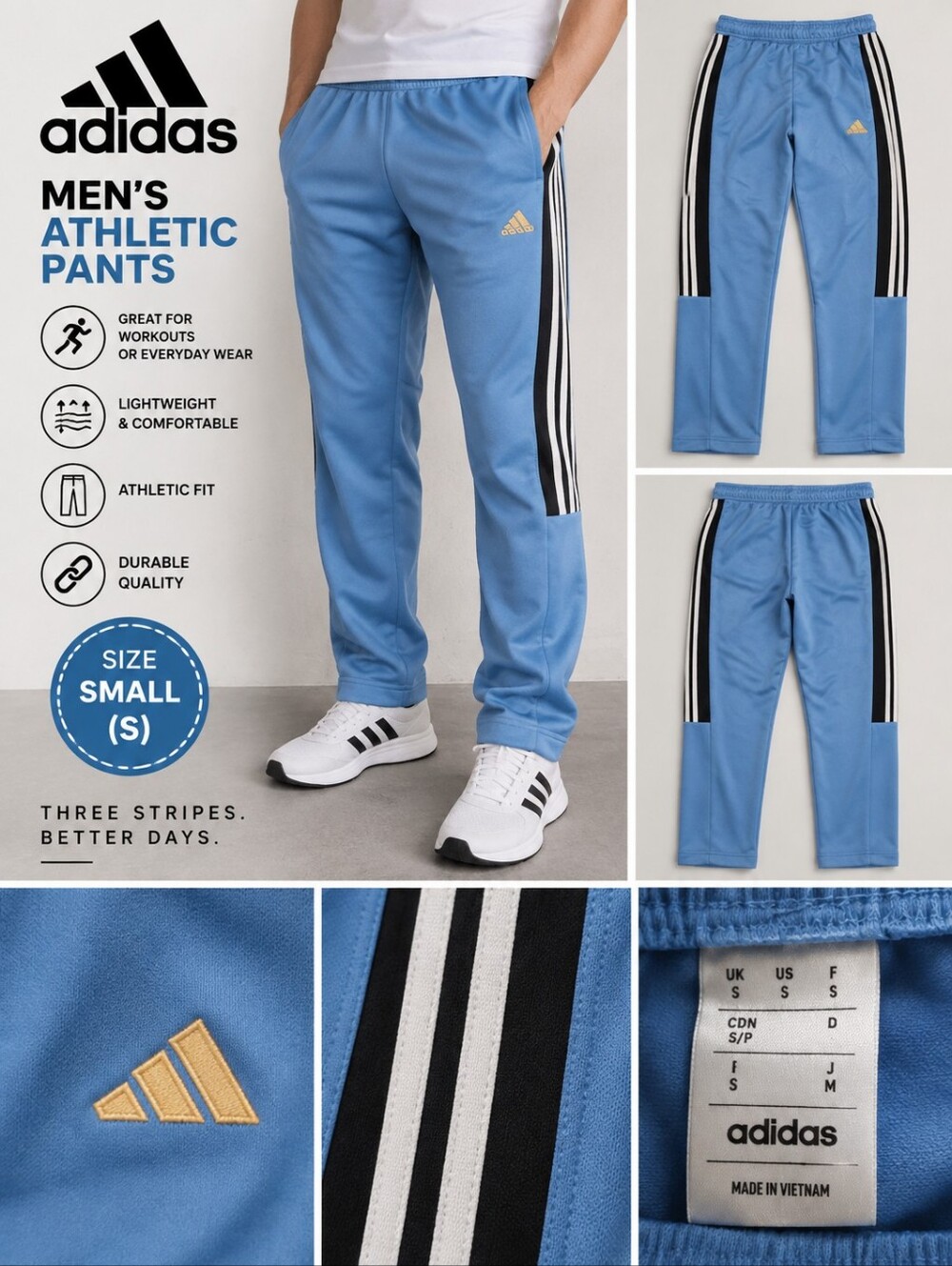 Adidas men's small blue long athletic pants #06